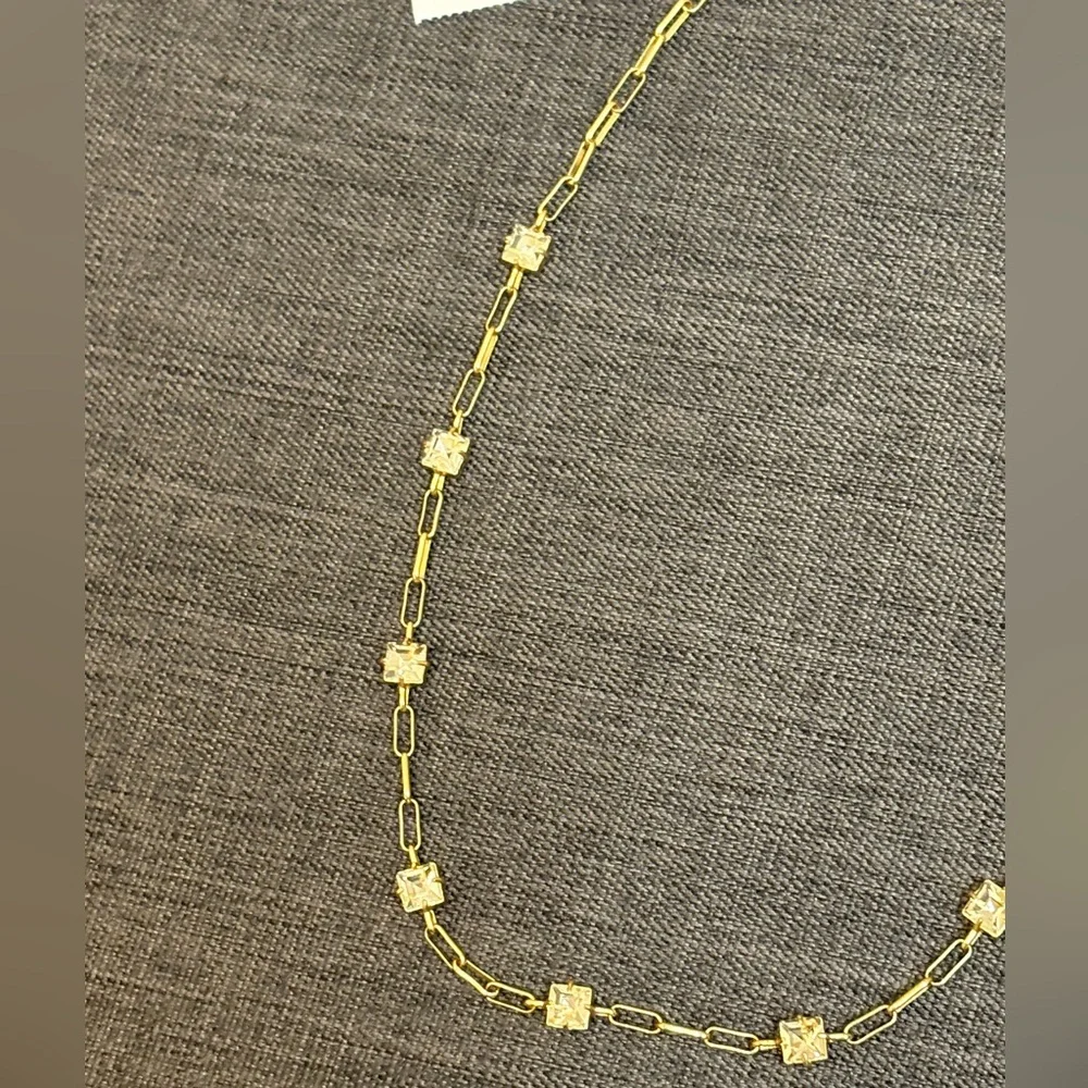 NWT J.Crew Square Crystal Station Necklace in Gold